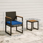 Outsunny 3 Pieces Wicker Patio Furniture Set, Rattan Bistro Set w/ Acacia Wood Table & Removable Cushions, Dark Blue | The Comfy Couch Canada