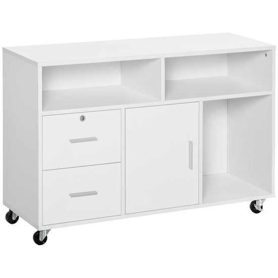 HOMCOM Mobile Printer Stand: File Cabinet with Lockable Drawer & Casters for Home Office, White | The Comfy Couch Canada
