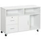 HOMCOM Mobile Printer Stand: File Cabinet with Lockable Drawer & Casters for Home Office, White | The Comfy Couch Canada