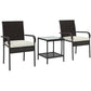 Outsunny 3 Piece Wicker Patio Furniture Set with Stackable Chairs, Washable Cushion, Tempered Glass Top, for Backyard, Brown | The Comfy Couch Canada