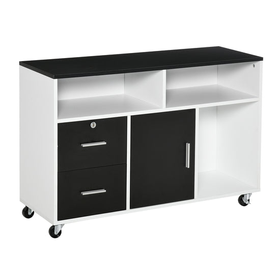 HOMCOM Mobile Lateral Filing Cabinet: Lockable Drawer Printer Stand on Wheels for Home Office, Black | The Comfy Couch Canada