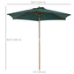 Outsunny Wood Patio Umbrella: 8FT Round Market Garden Parasol with Bamboo Ribs & Top Vent, Dark Green | The Comfy Couch Canada