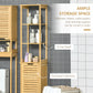 kleankin Slender Bathroom Floor Cabinet: 3 Shelves, Cupboard & Linen Tower Storage in Natural Wooden Finish.