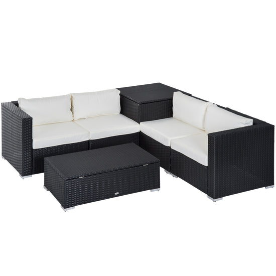 Outsunny 6pcs Deluxe Rattan Wicker Sofa Garden Sectional Couch Patio Furniture Set with Cushion, Black | The Comfy Couch Canada