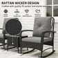 Outsunny 3 Pieces Rattan Bistro Set, Wicker Patio Furniture with Rocking Chairs, Thick Cushions for Porch Balcony, Grey | The Comfy Couch Canada