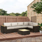 Outsunny 6-Piece Brown Rattan Outdoor Patio Furniture Set, Corner Sofa with Wood-Plastic Coffee Table, Cushions | The Comfy Couch Canada