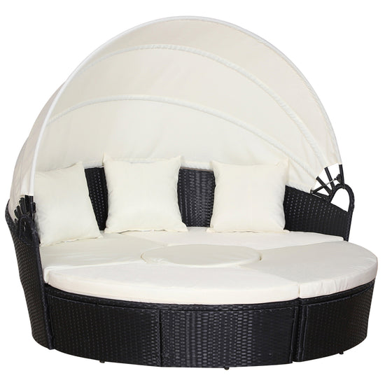 Outsunny Patio Furniture Set 4-Piece Outdoor Daybed with Cushioned Lounge Chair Round Sofa Bed Canopy Coffee Table Cream White | The Comfy Couch Canada