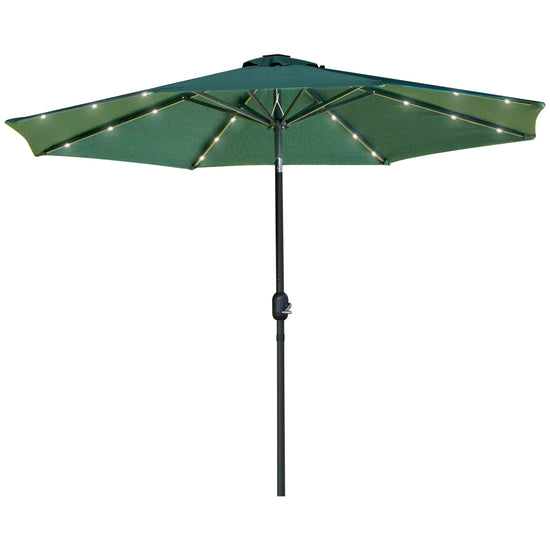 Outsunny 9ft Solar LED Patio Umbrella: Green Crank Tilt Sunshade for Garden, Beach & Outdoor Use | The Comfy Couch Canada