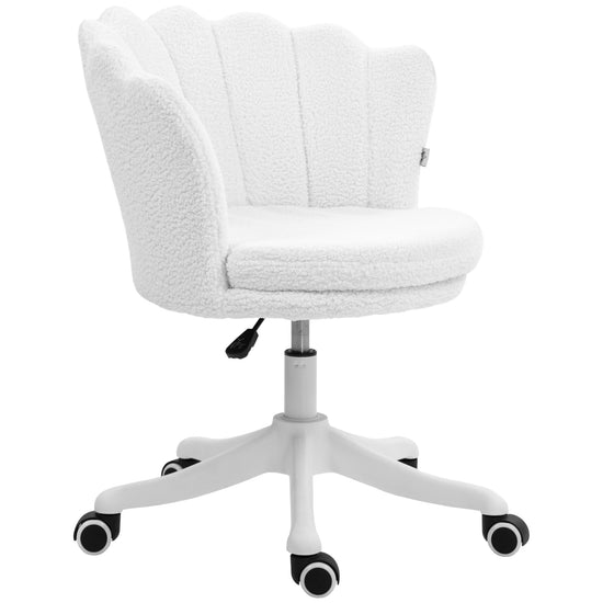 HOMCOM Adjustable Height Study Chair, Mid Back Berber Fleece Office Chair with Swivel Wheels for Living Room, Study, White | The Comfy Couch Canada
