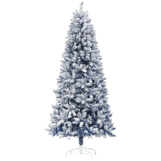 HOMCOM 7ft Flocked Blue Christmas Tree, Artificial Christmas Tree with Hinged Design, Faux Snow, for Home Office Holiday Xmas.