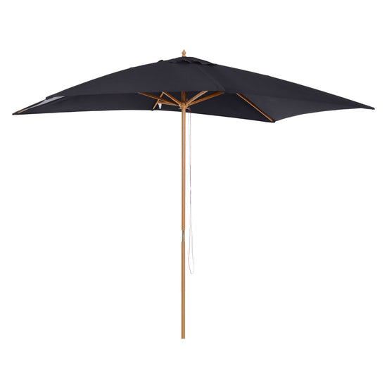 Outsunny 7x10FT Black Wooden Patio Umbrella Rectangle Garden Parasol Outdoor Sunshade Bamboo Ribs | The Comfy Couch Canada