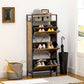 HOMCOM Industrial Style Shoe Storage with 3 Flip Drawers Open Shelf for 12 Pairs, Rustic Brown Finish | The Comfy Couch Canada