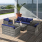 Outsunny 6 Piece Patio Furniture Set, Rattan Wicker Patio Sofa Set Sectional Outdoor Conversation Sofa Set Storage Table & Cushions, Navy Blue | The Comfy Couch Canada