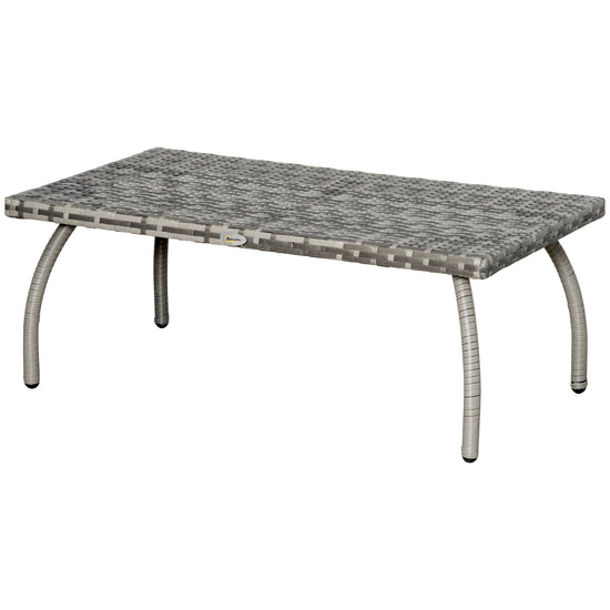 Outsunny 35" Rattan Coffee Table Outdoor Side Table Patio Wicker Furniture, Small Rectangular with All-Weather PE for Garden, Balcony, Backyard, Poolside, Grey | The Comfy Couch Canada