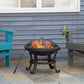 Outsunny Outdoor Fire Pit, Firepit with Mesh Lid, Poker, for Camping, Bonfire, Picnic, Black | The Comfy Couch Canada