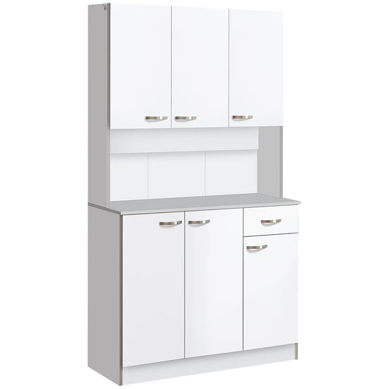 HOMCOM White Modern Kitchen Hutch: 71" Buffet with Storage Cabinets, Drawer, Open Space and Microwave Stand | The Comfy Couch Canada
