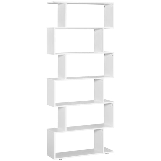 HOMCOM Curvaceous Storage: 6-Tier S-Shape Wooden Bookcase Display Divider Unit for Home Office, White Finish | The Comfy Couch Canada