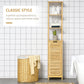 kleankin Slender Bathroom Floor Cabinet: 3 Shelves, Cupboard & Linen Tower Storage in Natural Wooden Finish.