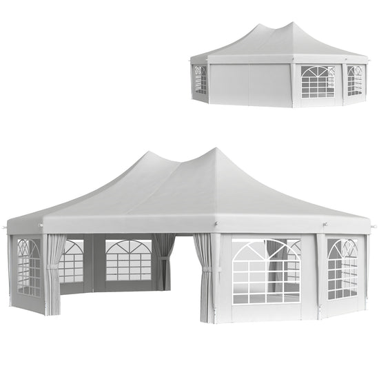 Outsunny 29x21ft High Peak Decagonal Wedding Event Party Tent Gazebo Canopy w/ 10 Removable Walls White | The Comfy Couch Canada