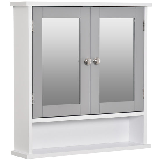 Kleankin White Over Toilet Cabinet: Wall Mounted Bathroom Storage with Double Mirrored Doors & Interior Mirror | The Comfy Couch Canada