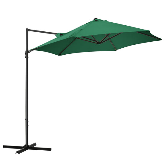 Outsunny Rotating Refuge: Offset Patio Umbrella 8.5FT with 360° Rotation, Cantilever Hanging Sun Shade Outdoor Shelter, Green Canopy | The Comfy Couch Canada