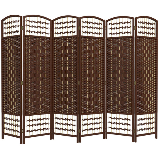 HOMCOM Wave Fiber Privacy Partition: 6 Panel Folding Room Divider Screen for Home Office, Brown Finish | The Comfy Couch Canada
