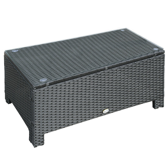 Outsunny Rattan Wicker Coffee Table with Glass Top - Black Outdoor Garden Patio Furniture | The Comfy Couch Canada