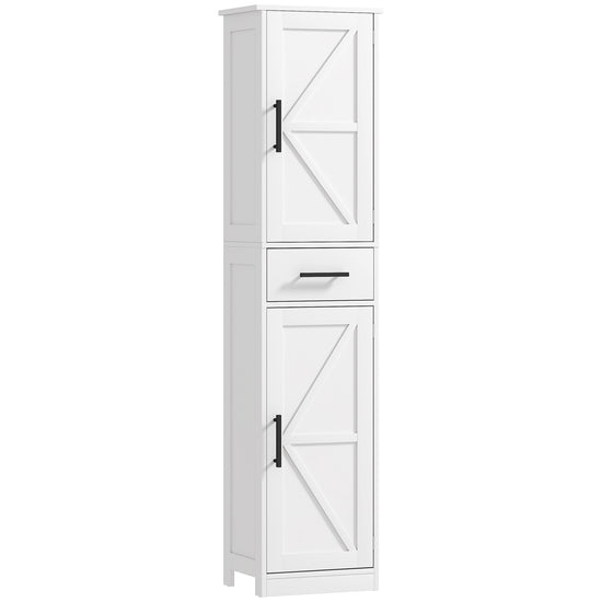 HOMCOM 67" Tall Bathroom Cabinet, Narrow Bathroom Storage Cabinet with Drawer, Barn Doors and Adjustable Shelves, White.