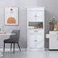 HOMCOM White Modern Kitchen Cabinet: Freestanding Pantry Cupboard with Doors, Open Shelves, Adjustable Shelving and Microwave Space | The Comfy Couch Canada