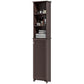 HOMCOM Tall Linen Tower: Freestanding 3-Tier Bathroom Cabinet with Adjustable Shelves & Cupboard, Dark Brown | The Comfy Couch Canada