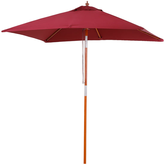 Outsunny 6.6x5ft Square Market Parasol, Wooden Patio Umbrella with Tilt Mechanism and 6 Bamboo Ribs, Garden Sunshade, Wine Red | The Comfy Couch Canada