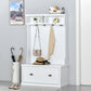 HOMCOM 3-in-1 Entryway Elegance: Modern Hall Tree Coat Rack with Shoe Storage Bench and Hooks for Bedroom, White Finish | The Comfy Couch Canada