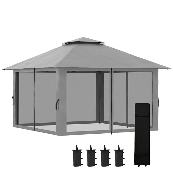 Outsunny 13 x 13ft Pop Up Gazebo, 2-Tier Roof Portable Canopy with Carry Bag for Garden & Patio, Grey | The Comfy Couch Canada
