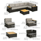 Outsunny 6-Piece Brown Rattan Outdoor Patio Furniture Set, Corner Sofa with Wood-Plastic Coffee Table, Cushions | The Comfy Couch Canada