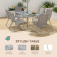 Outsunny 8 Piece Patio Dining Set with Table Umbrella, 6 Folding Chairs and Rectangle Dining Table, Grey | The Comfy Couch Canada