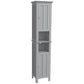 kleankin Freestanding Linen Cabinet Bathroom Storage with Open Shelves Cupboards Grey 13.8" x 11.8" x 62.4" | The Comfy Couch Canada