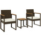 Outsunny 3 Pieces Wicker Patio Furniture Set, Rattan Bistro Set w/ Acacia Wood Table & Removable Cushions, White | The Comfy Couch Canada