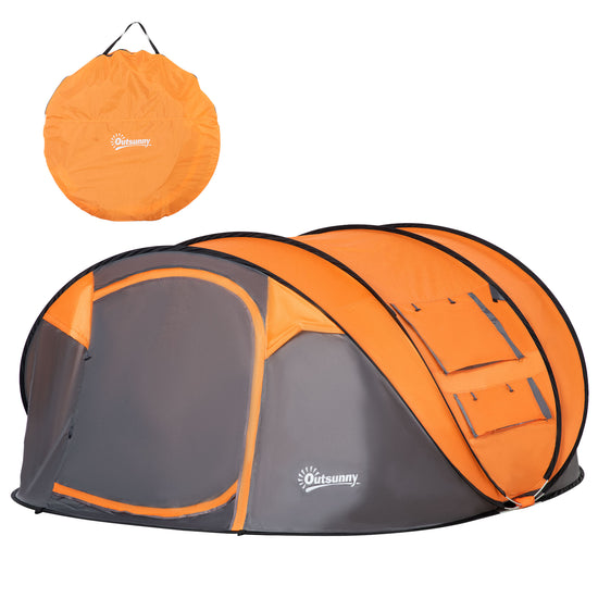 Outsunny 5-Person Pop Up Camping Tent, Easy Setup, Orange, with Doors, Windows, Carry Bag | The Comfy Couch Canada