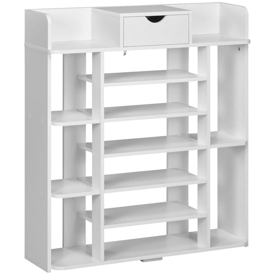 HOMCOM Space-Saving Shoe Rack: 7-Tier Organizer with Drawer & 11 Open Shelves for 17 Pairs, White | The Comfy Couch Canada