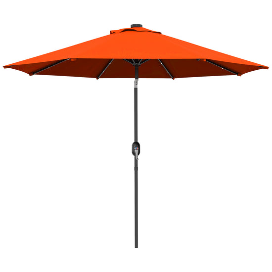 Outsunny 9ft Solar Patio Umbrella Outdoor Sunshade 24 LED Lights Tilt Canopy Orange | The Comfy Couch Canada