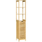 kleankin Slender Bathroom Floor Cabinet: 3 Shelves, Cupboard & Linen Tower Storage in Natural Wooden Finish.