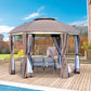 Outsunny 12x12 Outdoor Dome Gazebo Canopy Patio Shelter with Netting Sidewalls, Curtains & Double Vented Roof in Brown | The Comfy Couch Canada