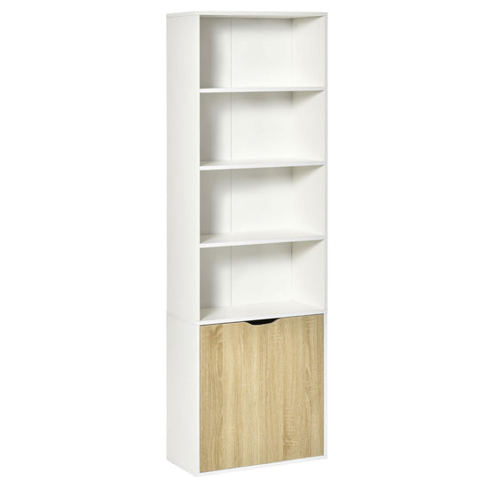 HOMCOM 4-Tier Bookcase: Oak Finish Storage Cabinet with Doors for Home Office/Living Room | The Comfy Couch Canada