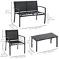 Outsunny 4-Piece Patio Furniture Set with Glass Top Coffee Table, Breathable Mesh Seat & Backrest for Garden, Balcony, Black | The Comfy Couch Canada